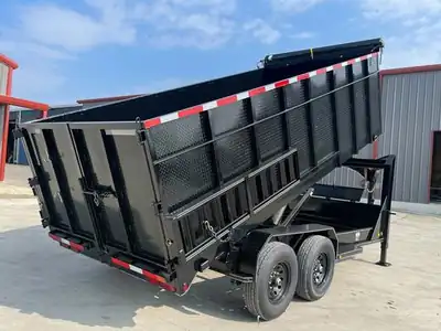 Black gooseneck dump, diamond-plate walls