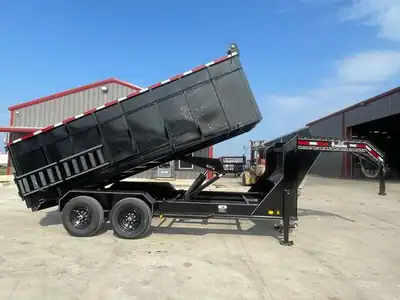 Black gooseneck dump with the bed raised