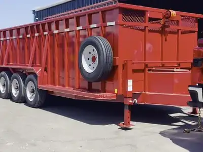 Red gooseneck dump, side profile