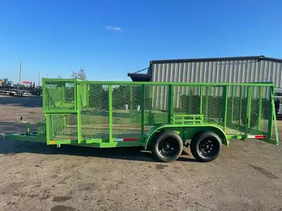 Green high-side landscape trailer