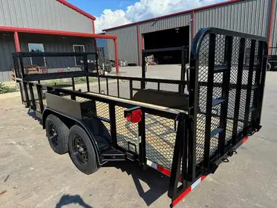 Landscape trailer with the ramp gate up