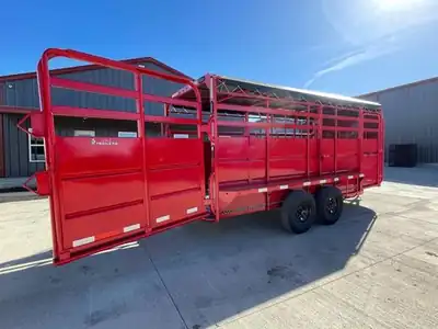 Livestock trailer with the gate open