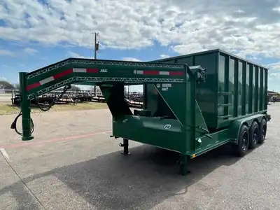 Green gooseneck roll-off, front view